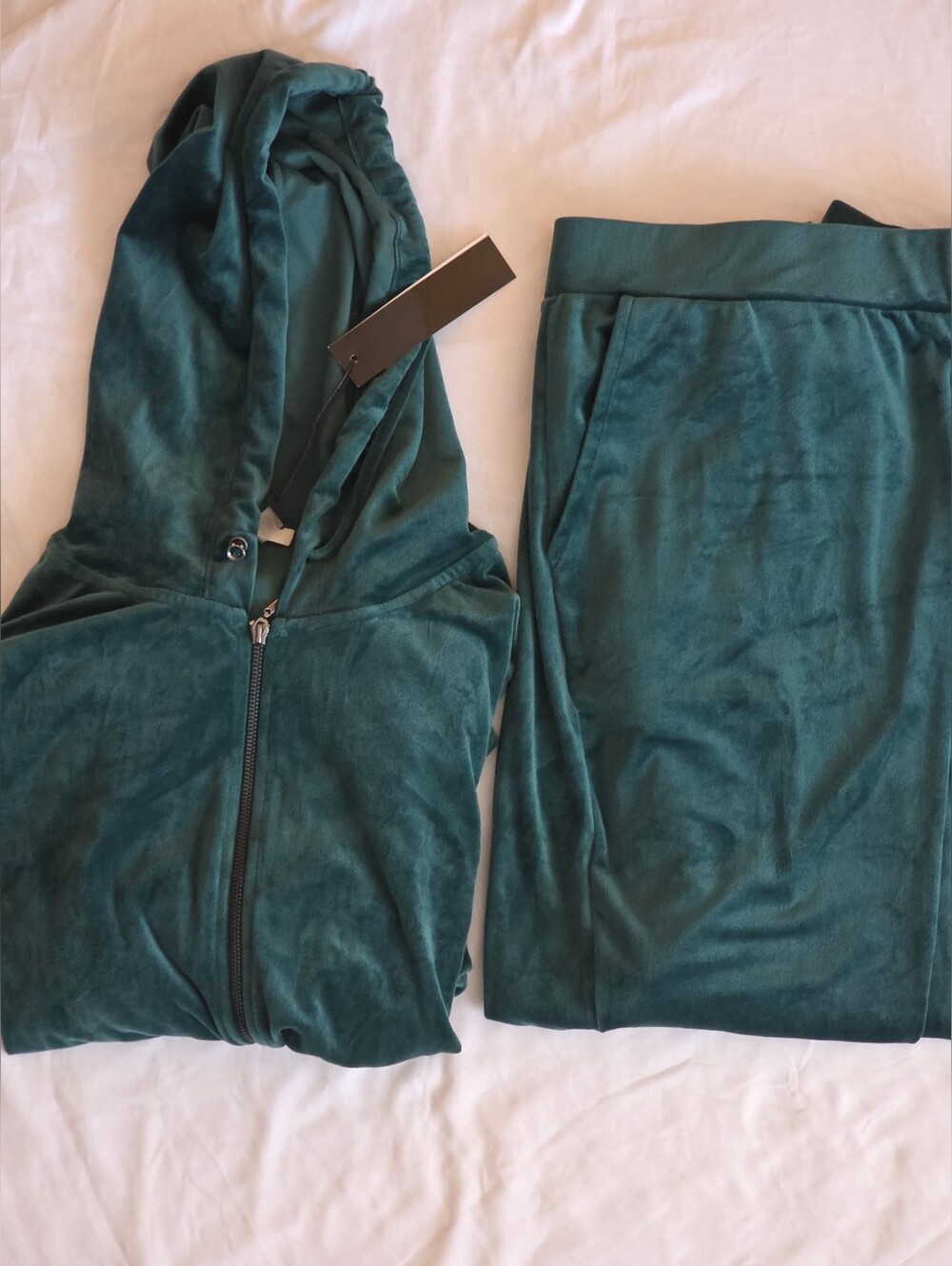 Cable & Gauge Botanical Garden Green Velour Hoodie Jogger Set, Plus Size 2X